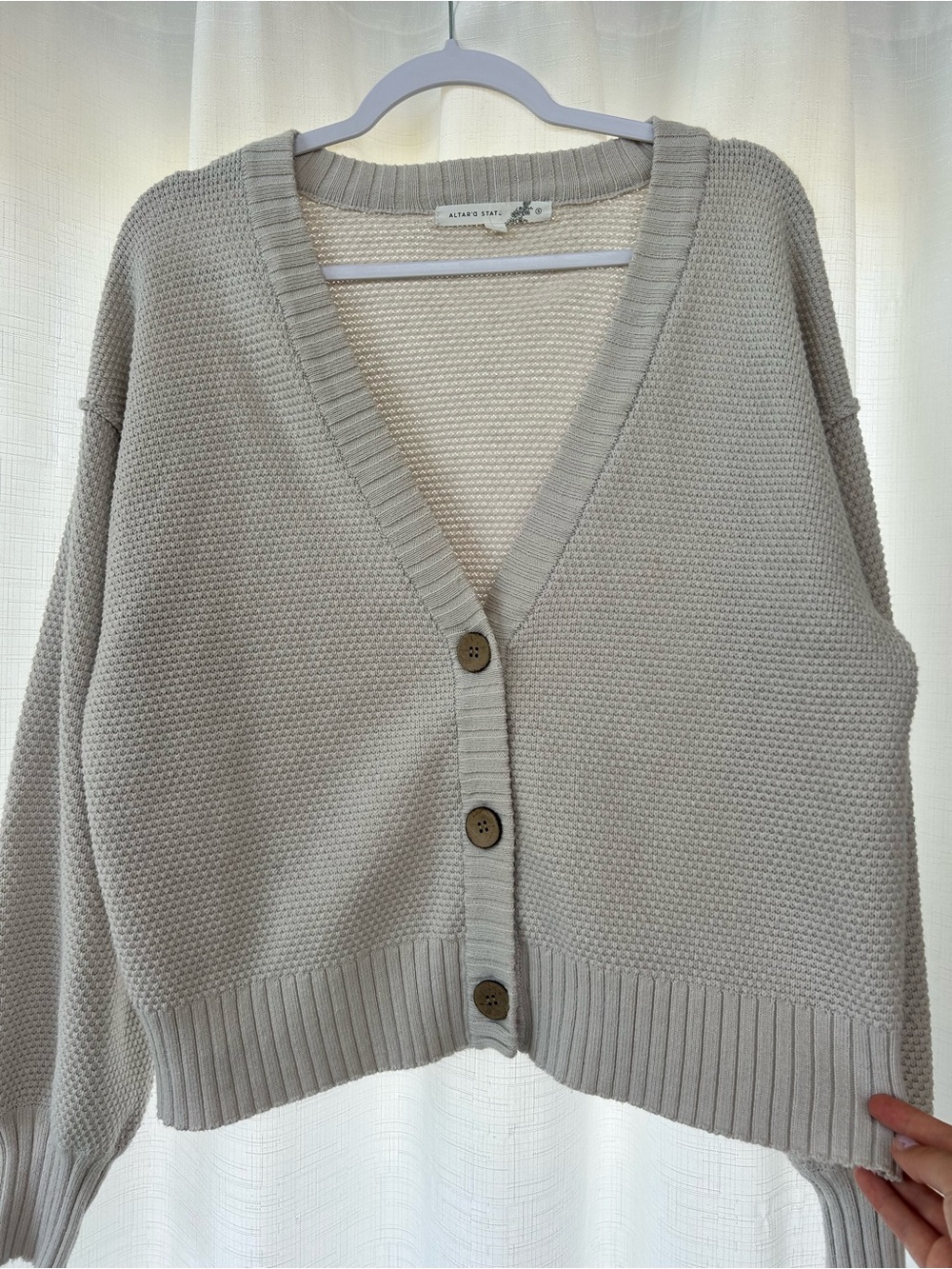 Altar'd State Light Cream Button-Up V-Neck Cardigan